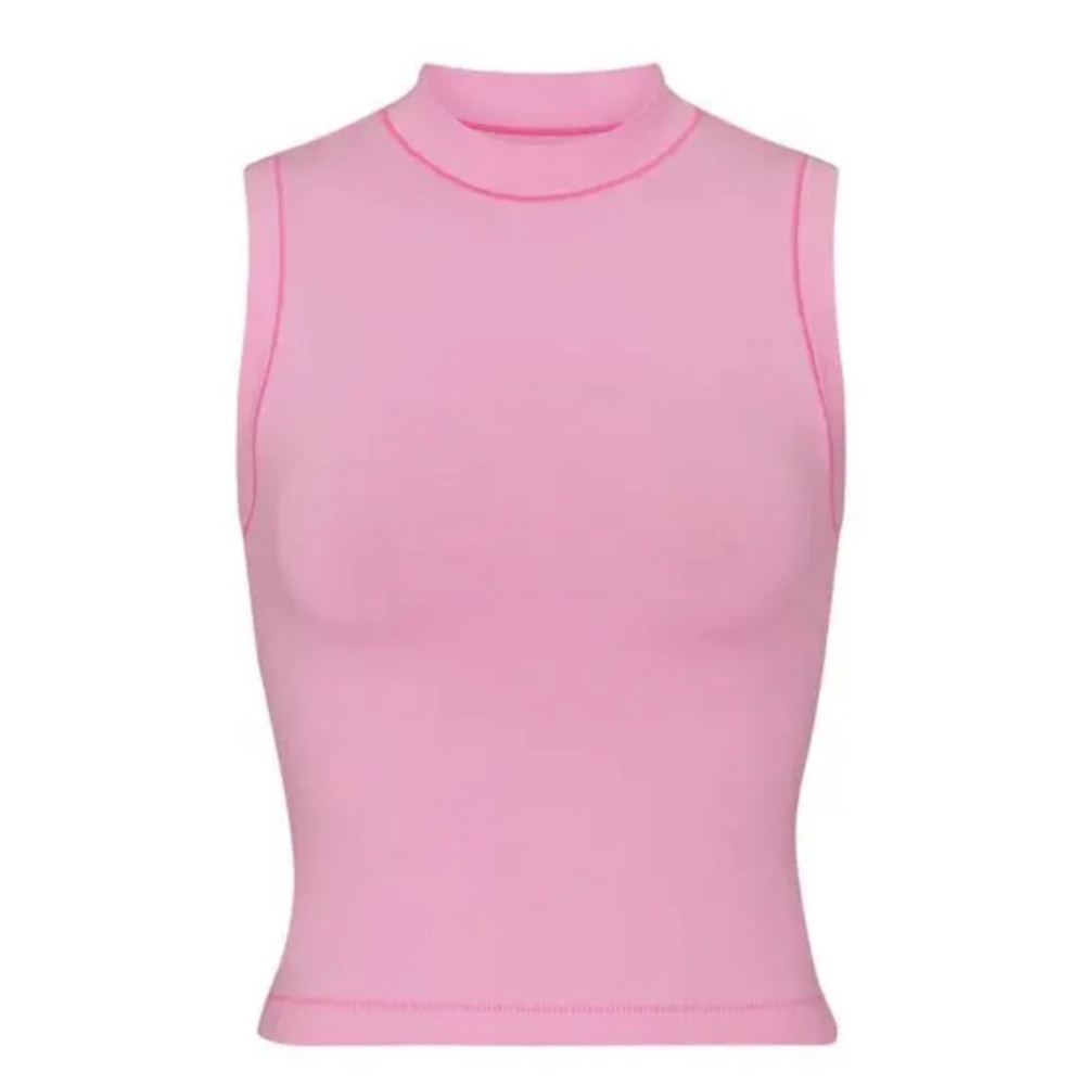 Skims Cotton Jersey Mock Neck Tank XL in Bubble Gum